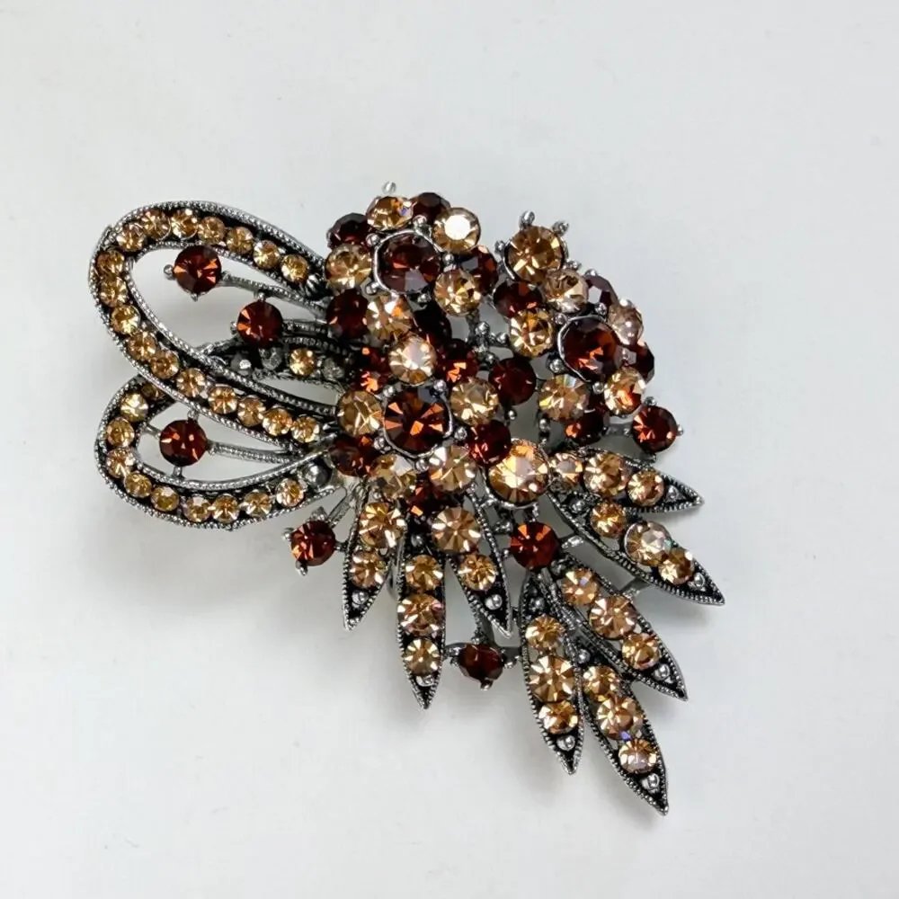 Brown & Champagne Rhinestone Brooch